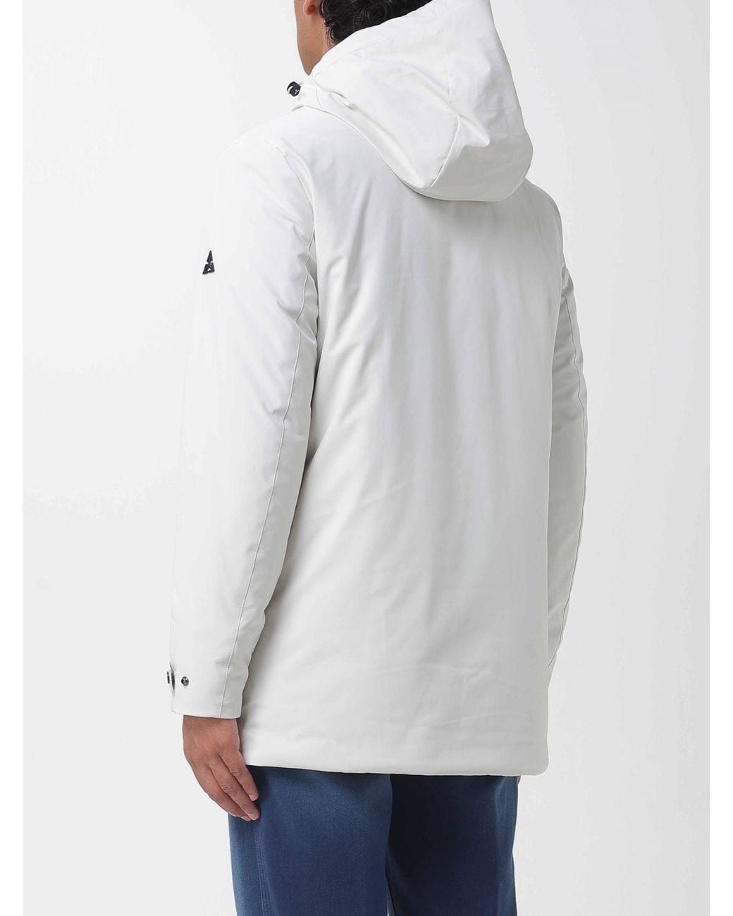 Heskimo White Short Windproof Stretch Nylon Parka With Padded Hood for men