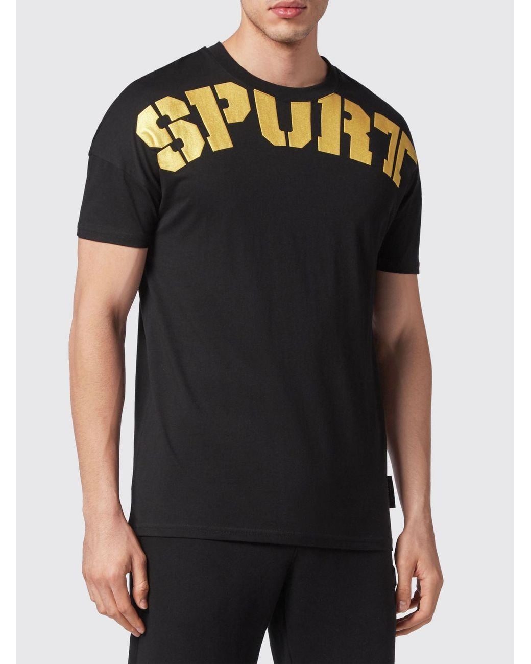 Philipp Plein Black Jersey T-Shirt With Dropped Shoulders And Back Logo Print for men