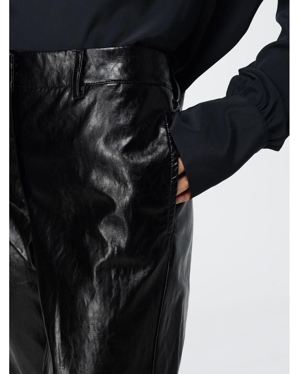 FEDERICA TOSI Black High-Waisted Straight Faux Leather Trousers