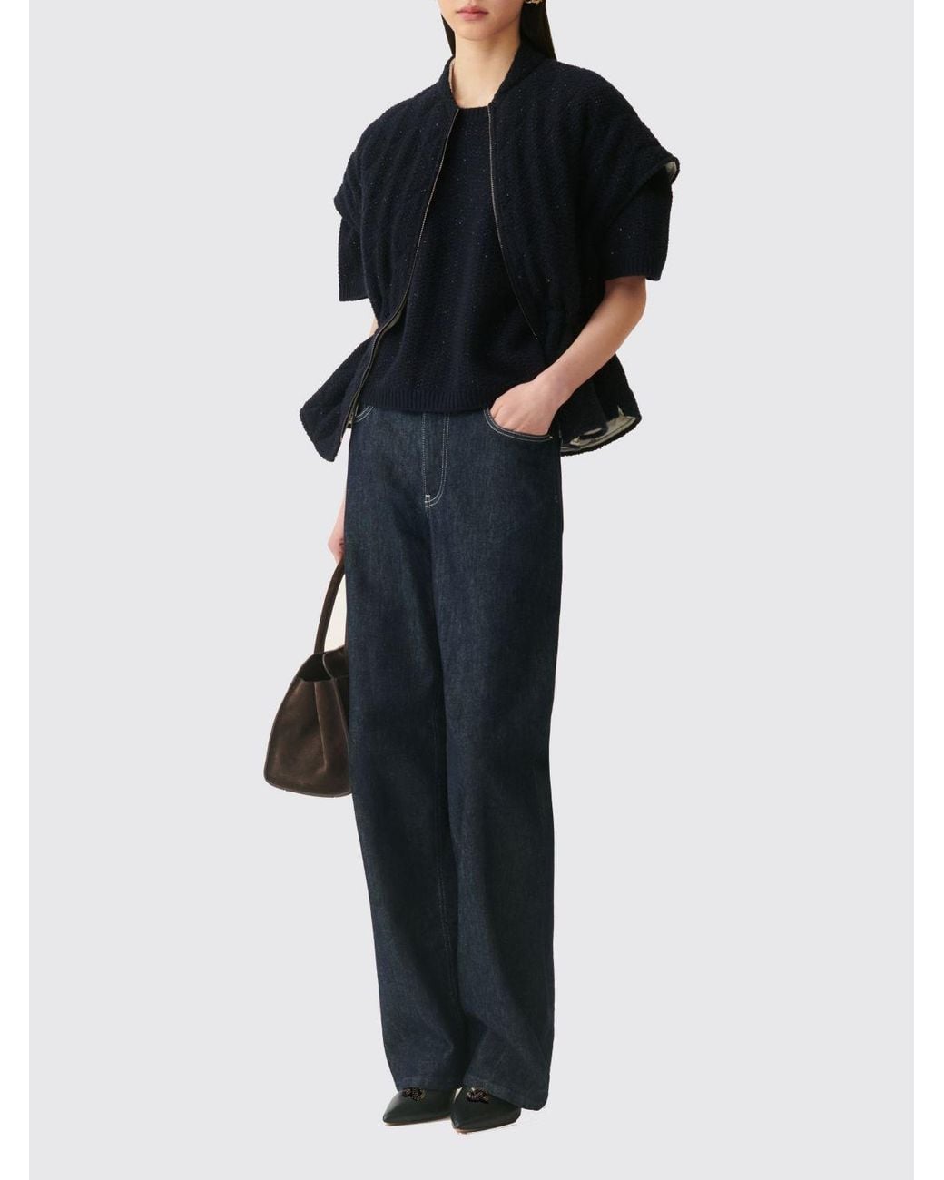 Fabiana Filippi Black Short Padded Wool And Cashmere Cape With A Bomber Collar