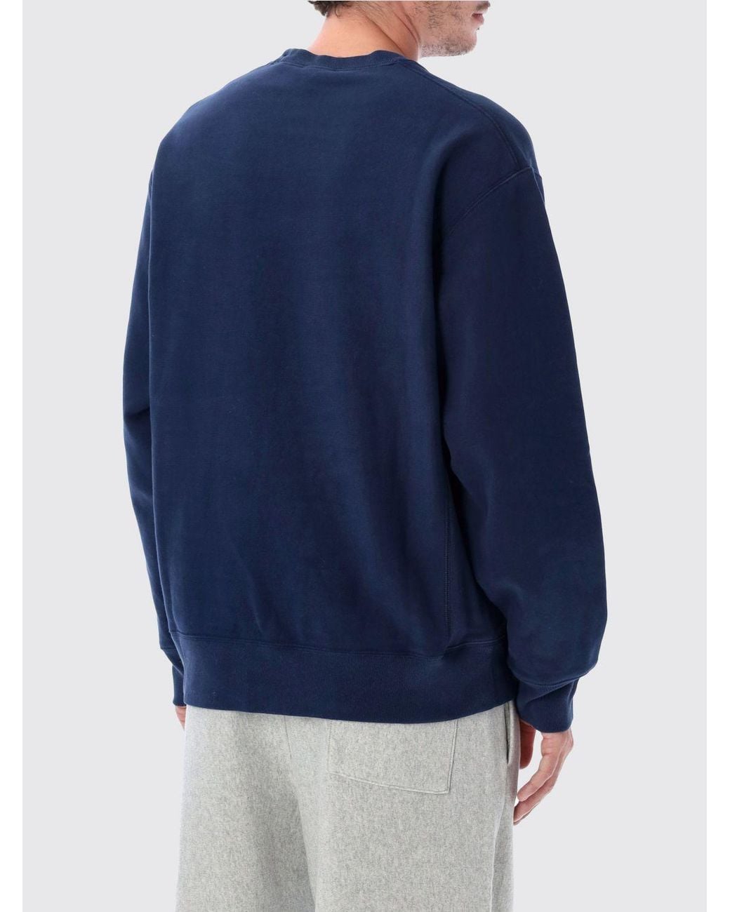 Champion Blue Cotton Crewneck Sweatshirt With Dropped Shoulders for men