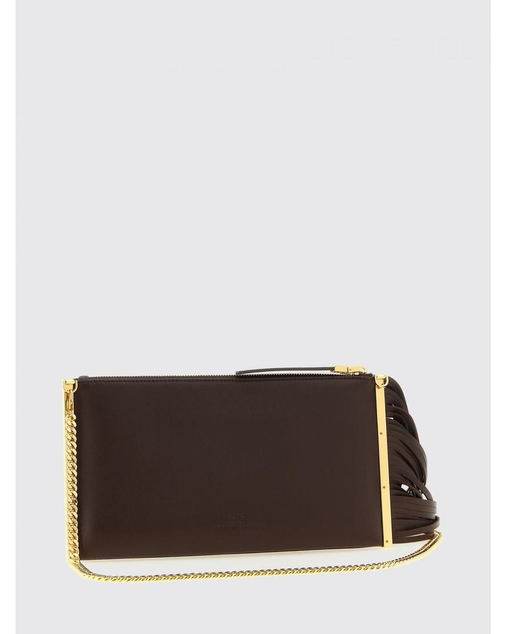 Elisabetta Franchi Brown Nappa Leather Clutch With Fringes