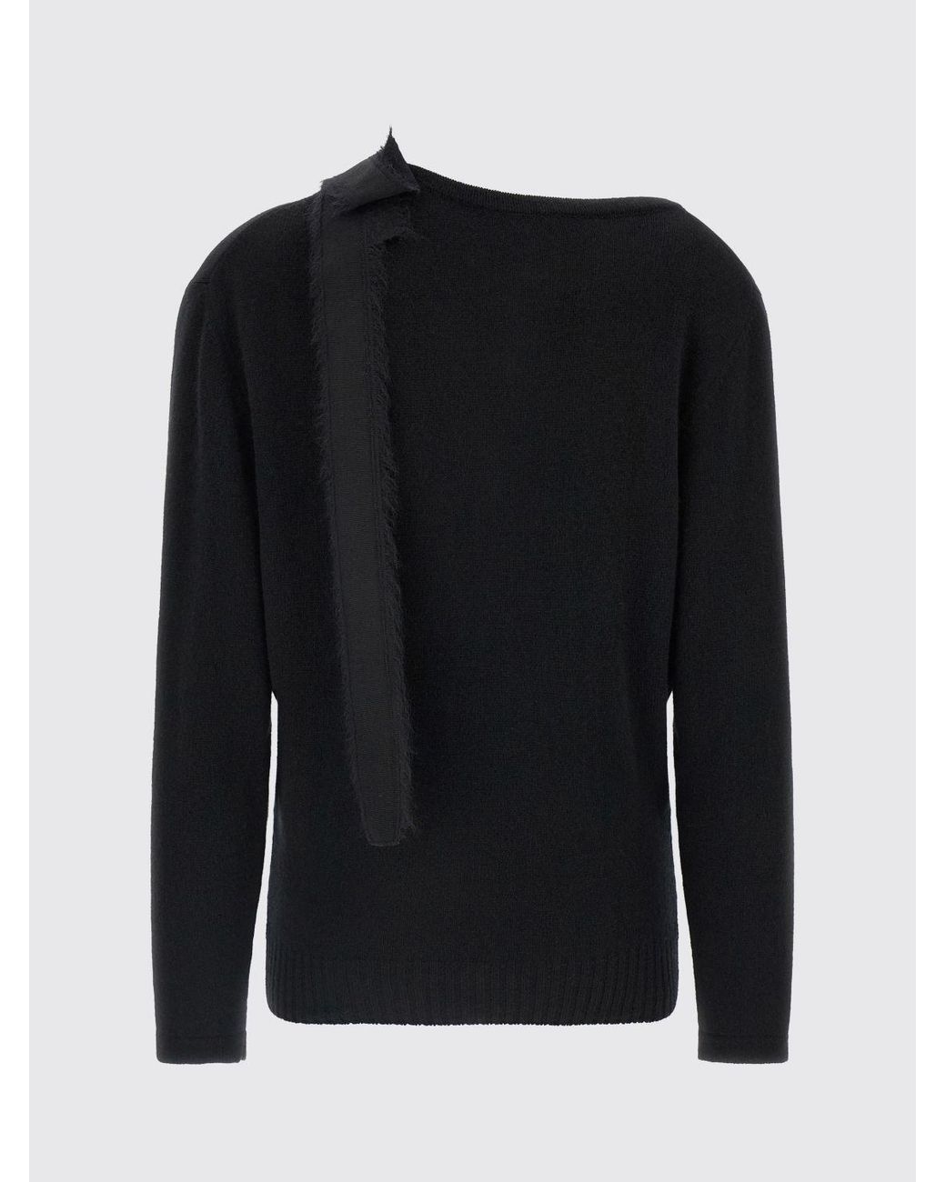 Alberta Ferretti Black Crewneck Wool Blend Jumper With Bow Appliqué