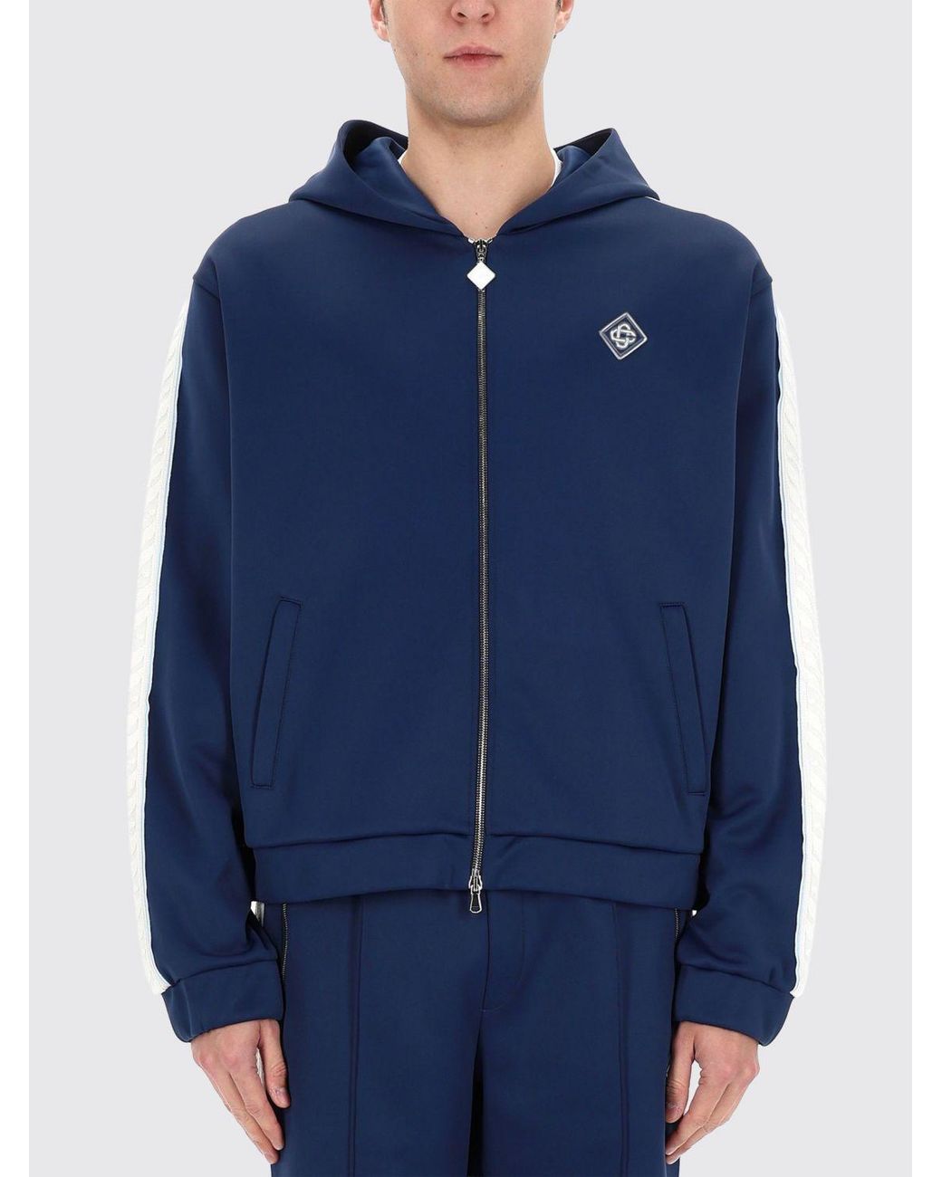Casablanca Blue Monogram Pattern Jersey Zip-Up Hoodie for men