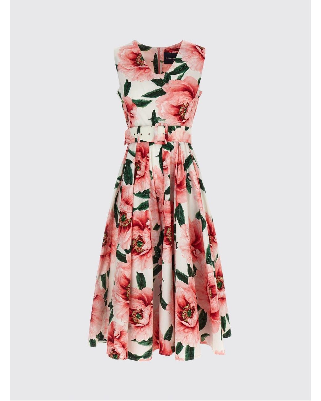 Samantha Sung White A-Line Liberty Floral Print Cotton Midi Dress
