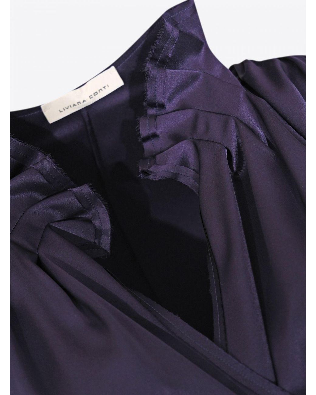 Liviana Conti Purple Sleeveless Draped Satin Blouse With Ruffled Collar