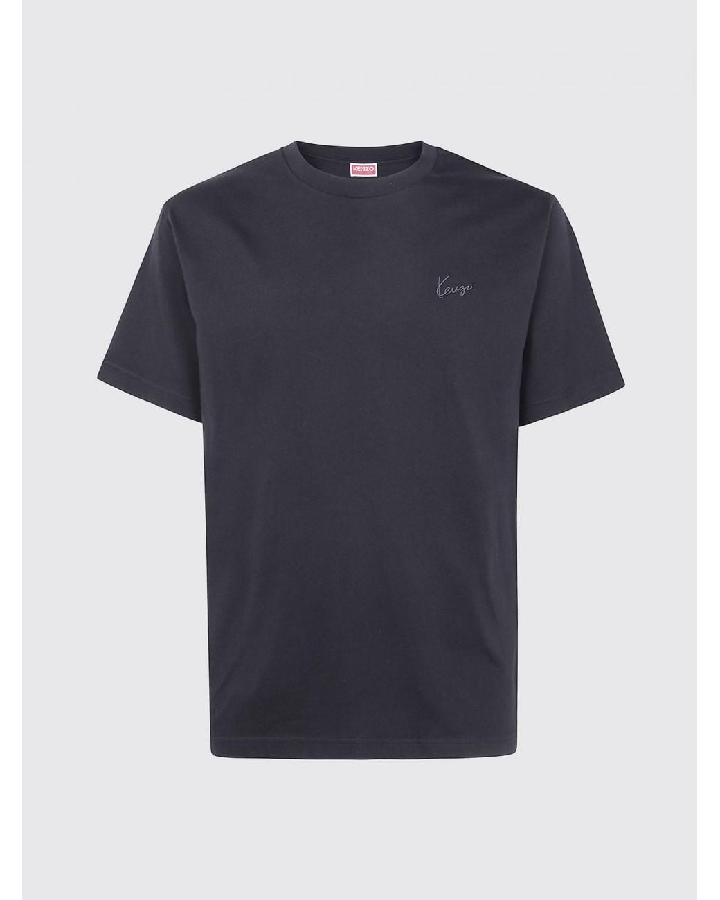 KENZO Blue Short-Sleeved Cotton T-Shirt With Contrast Embroidered Logo for men