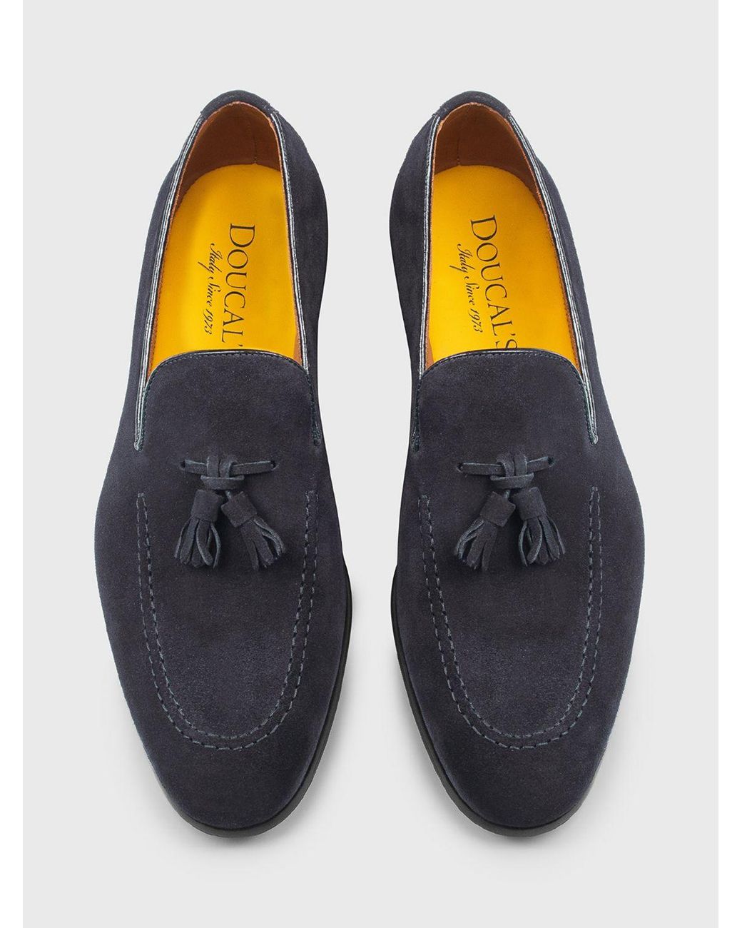 Doucal's Blue Suede Loafers With Tassels for men