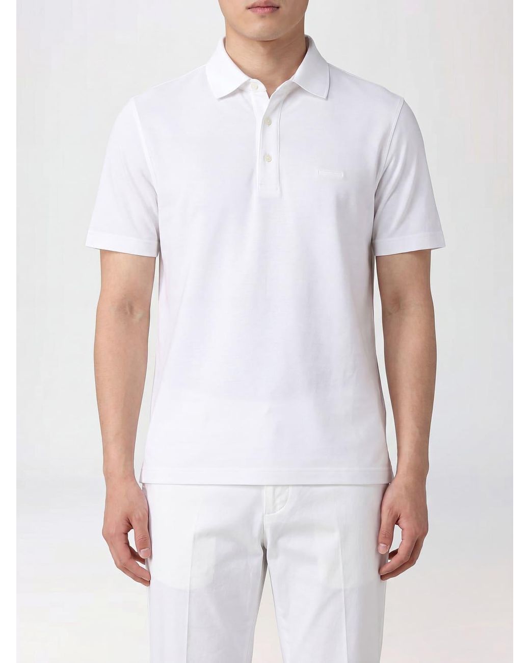Zegna White Cotton Polo Shirt With Logo for men