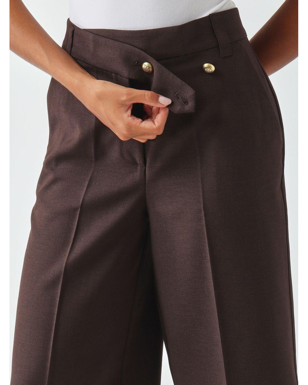 Pinko Brown High-Waisted Knee-Length Wool Blend Shorts