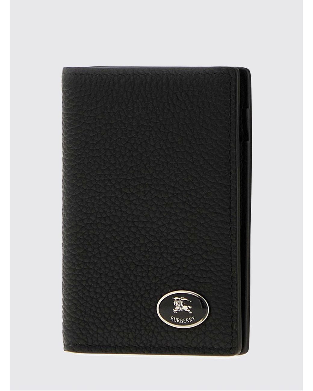 Burberry Black Grained Calfskin Bifold Card Holder With Applied Logo for men