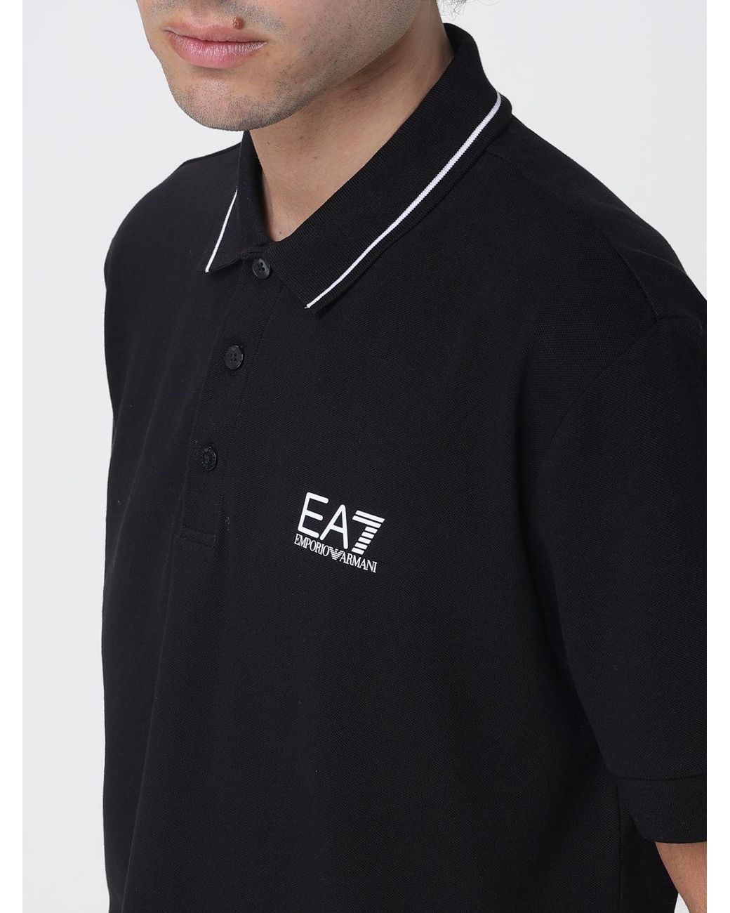 EA7 Black Cotton Polo Shirt With Logo for men