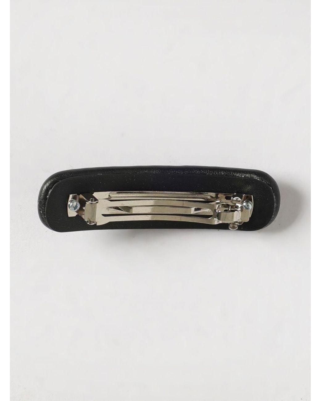 Versace Black Leather Hair Clip With Studs And Rhinestones