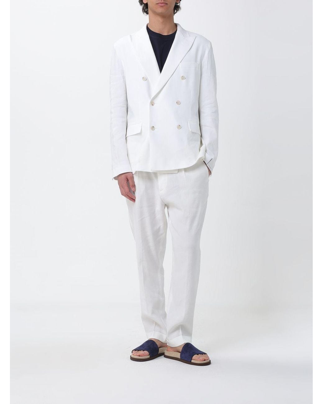 Paolo Pecora White Linen And Viscose Double-Breasted Blazer for men