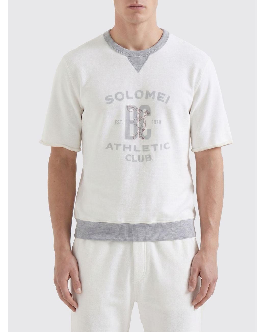 Brunello Cucinelli White Cotton Crew Neck Sweatshirt With Logo for men
