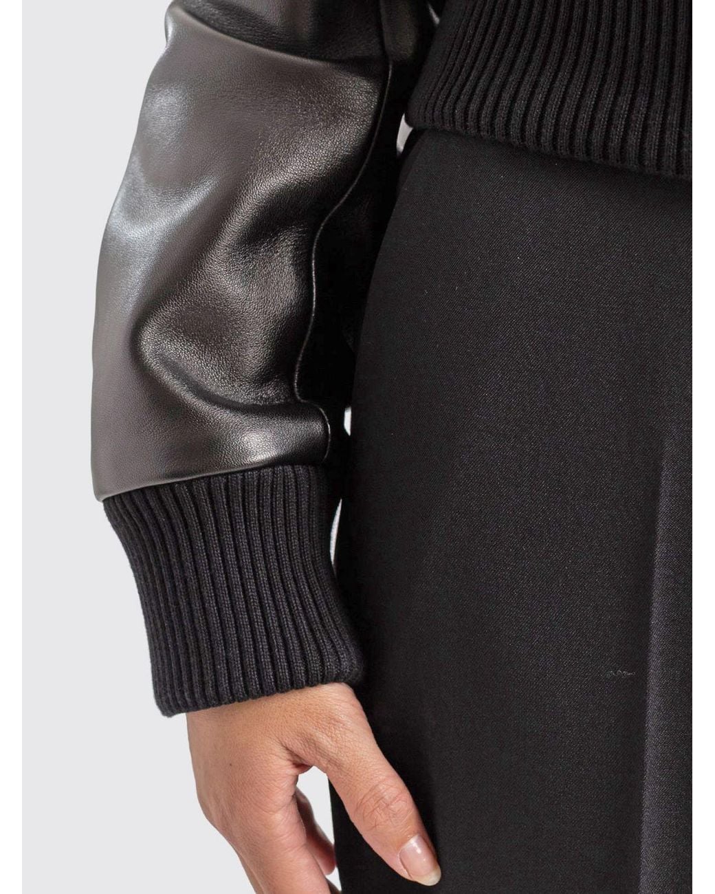 Balenciaga Black Leather Bomber Jacket With Ribbed Collar And Zip Closure