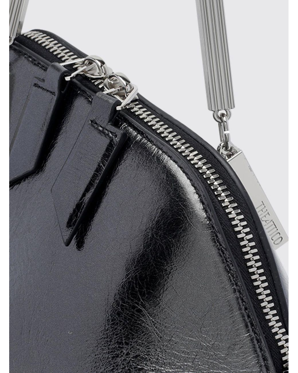 The Attico Black La Scala Mini Calf Leather Handbag With Metallic Mesh Handle