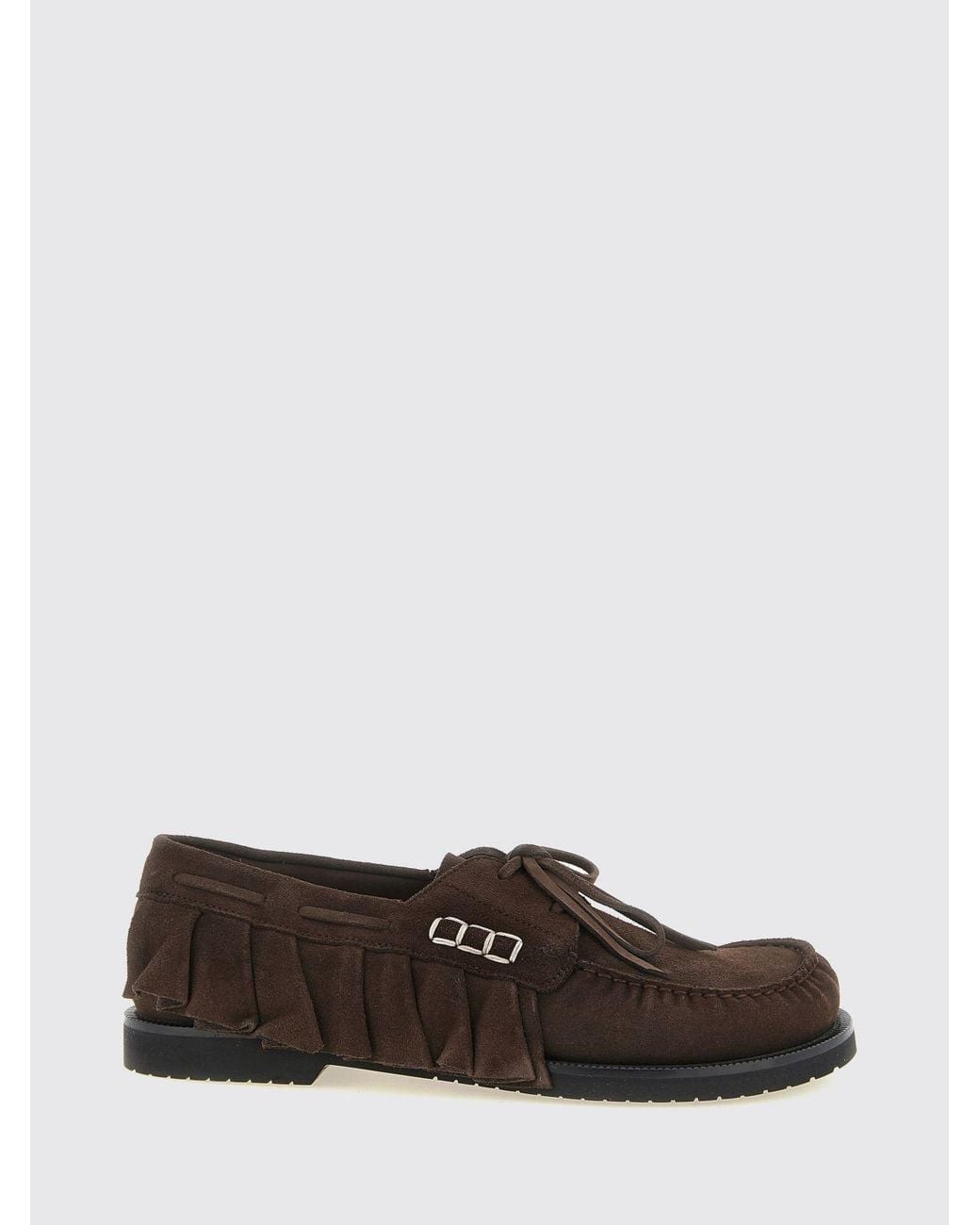 J.W. Anderson White Suede Boat Shoes With Ruffles And A Round Toe for men