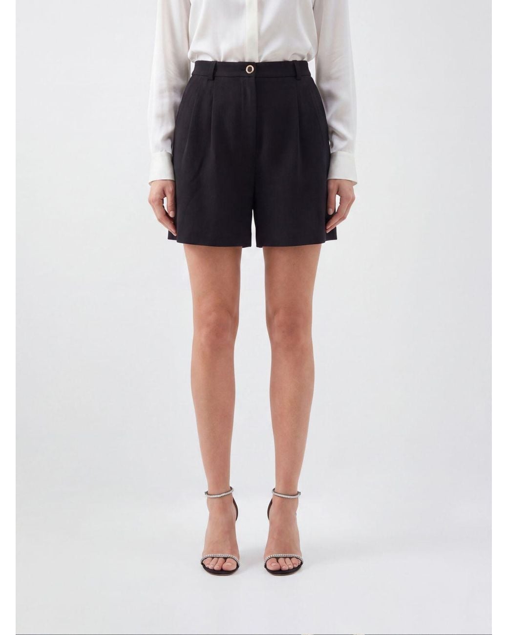 Alessandra Rich Black Mid-Rise Pleated Wool-Blend Shorts