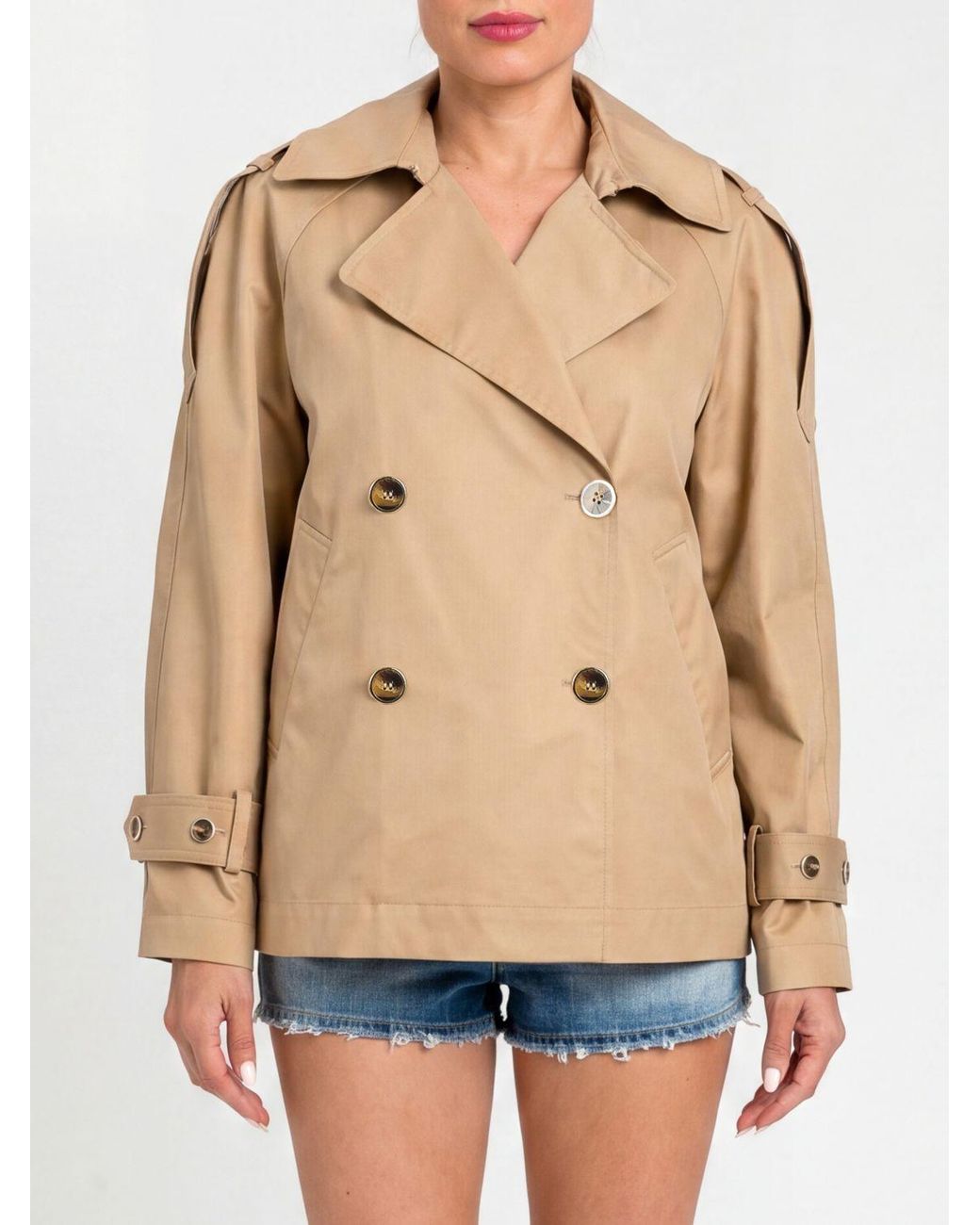 Twinset Natural Double-Breasted Cotton Blend Trench Coat