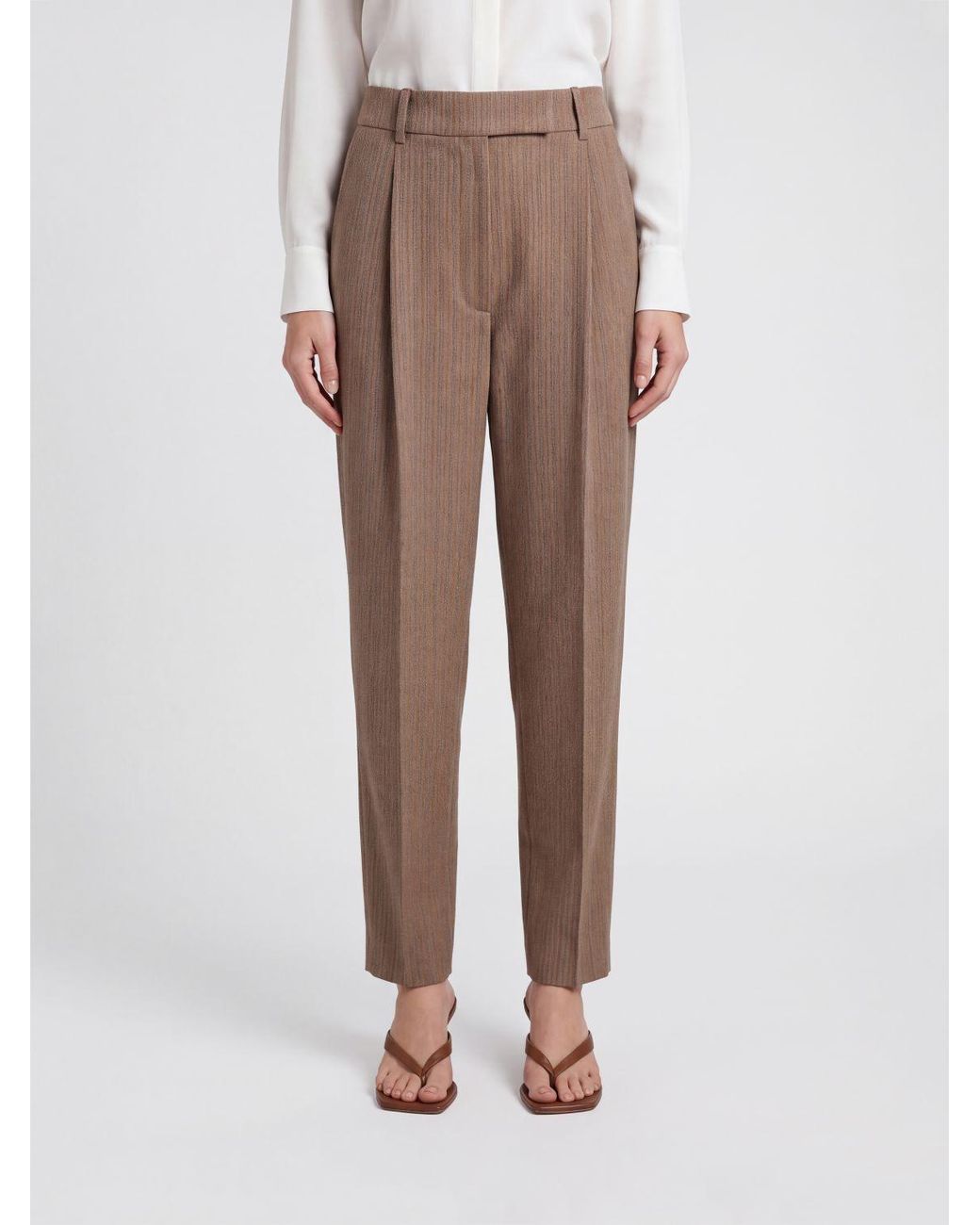 Rohe Natural High-Waisted Striped Wool Blend Straight Trousers