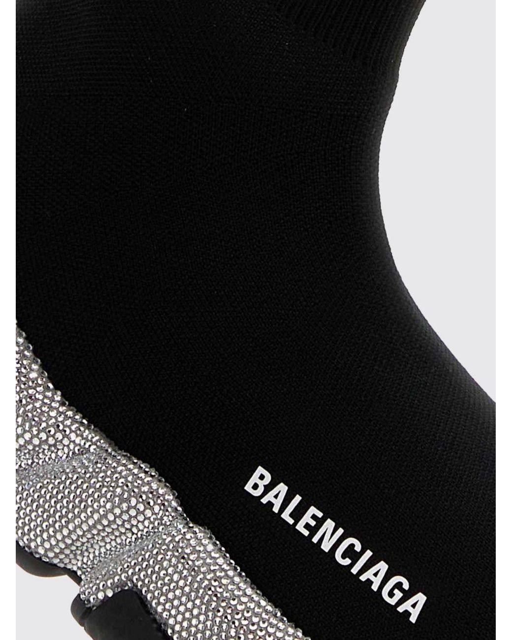 Balenciaga White Speed High-Top Knit Sock Trainers With Rhinestones