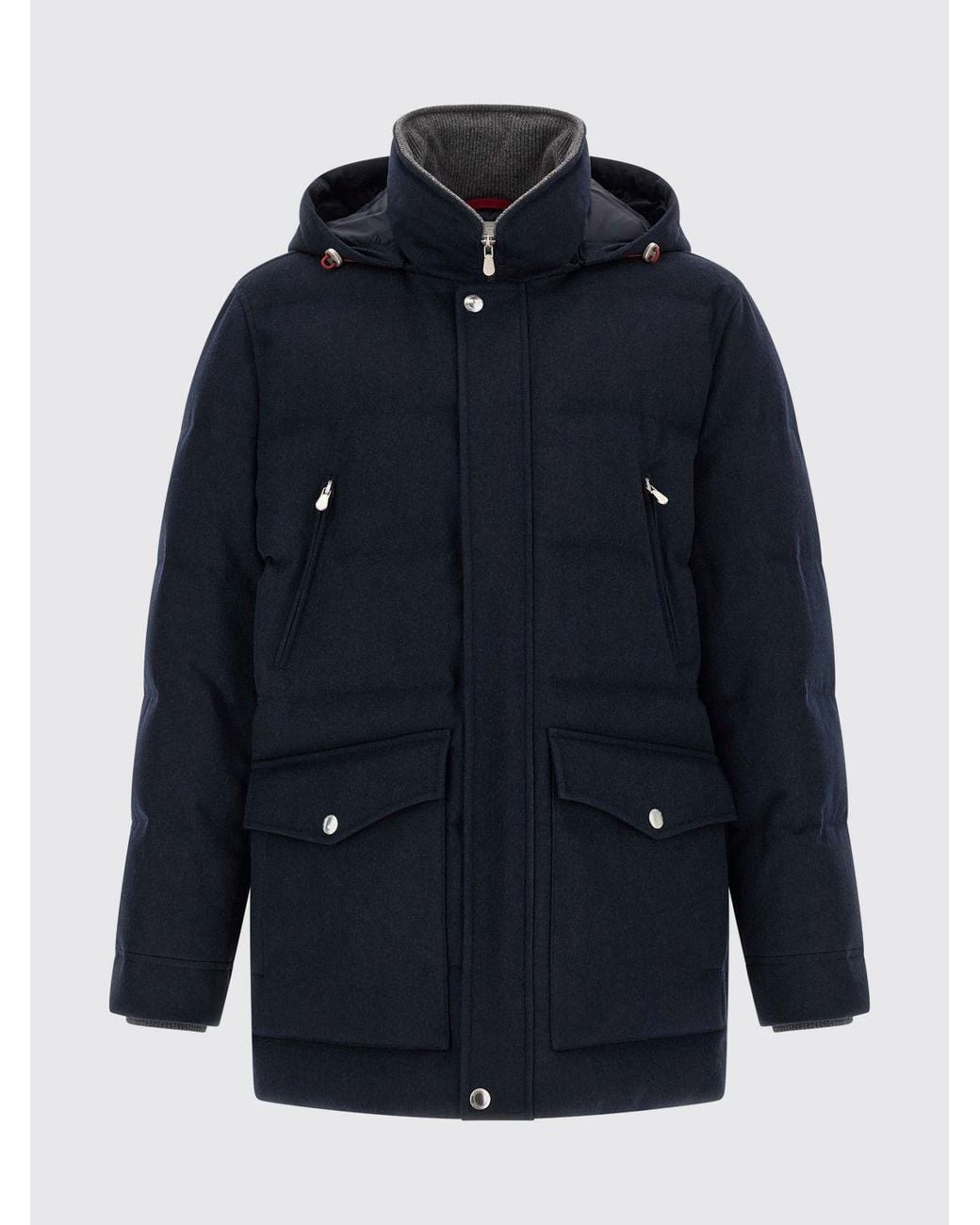 Brunello Cucinelli Blue Padded Wool Parka With Detachable Hood for men