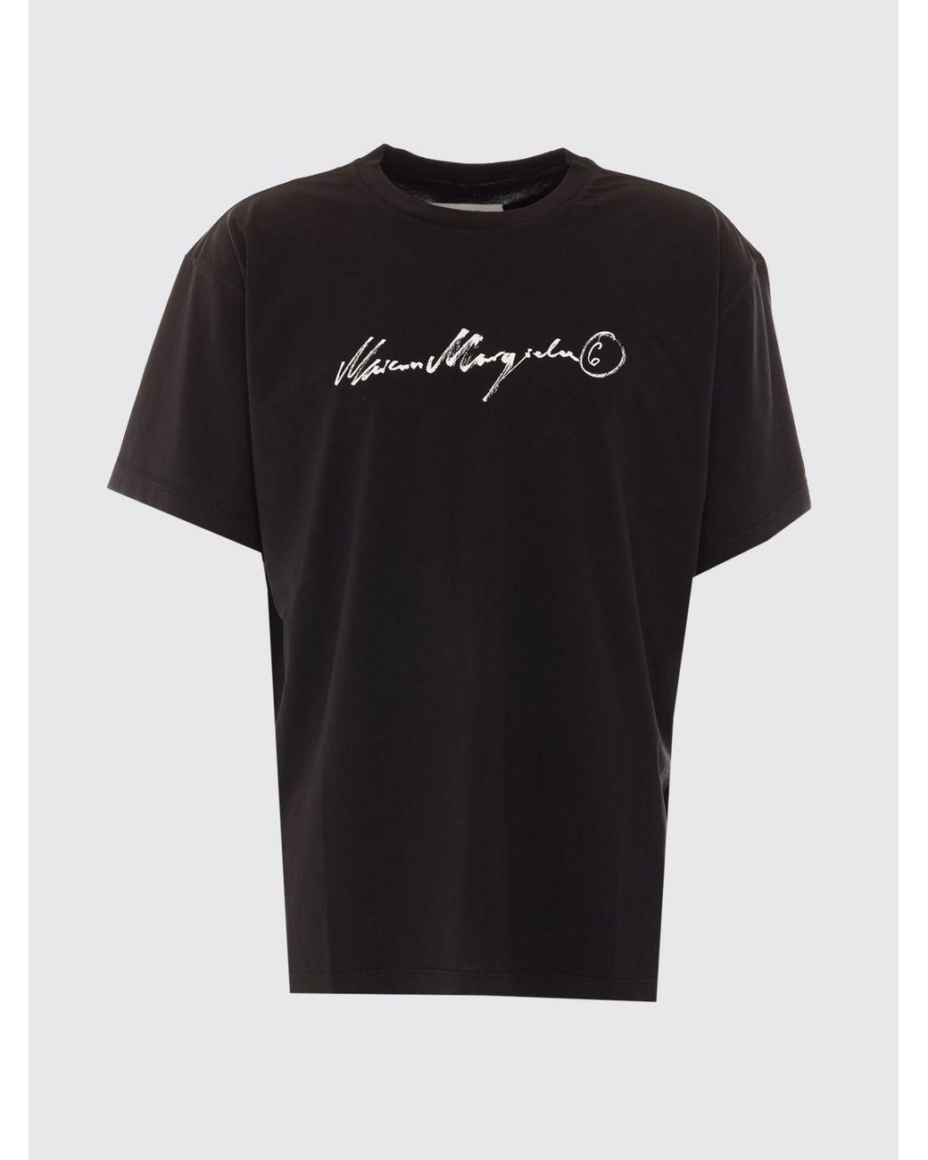 MM6 by Maison Margiela Black Cotton T-Shirt With Slogan Print And Dropped Shoulders for men