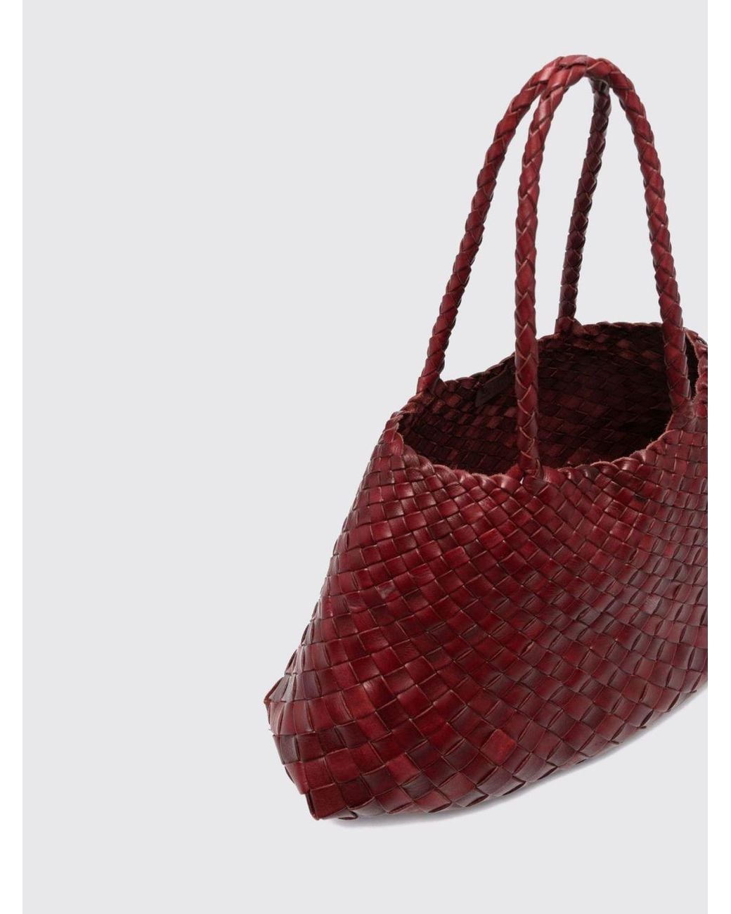 Dragon Diffusion Red Santa Croce Woven Leather Shoulder Bag With Double Handle