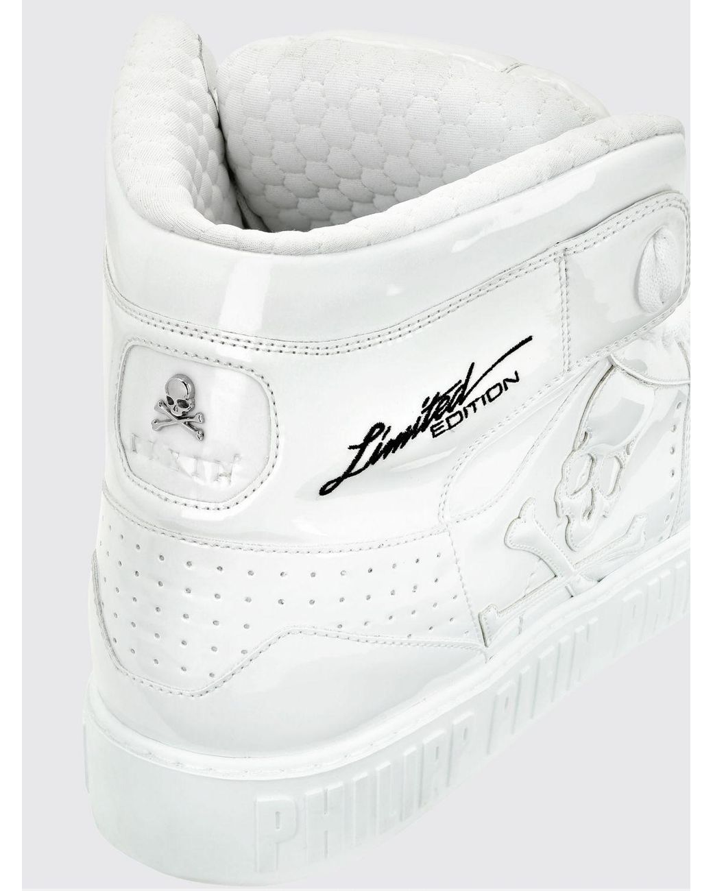 Philipp Plein White Super Street Skull Bones High-Top Leather Sneakers With Skull for men