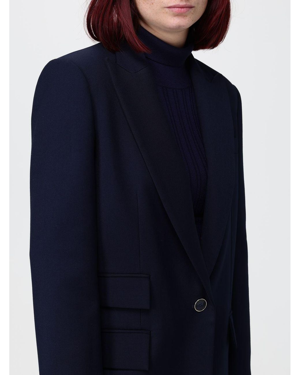 SIMONA CORSELLINI Blue Single-Breasted Cotton-Blend Blazer With Peak Lapels