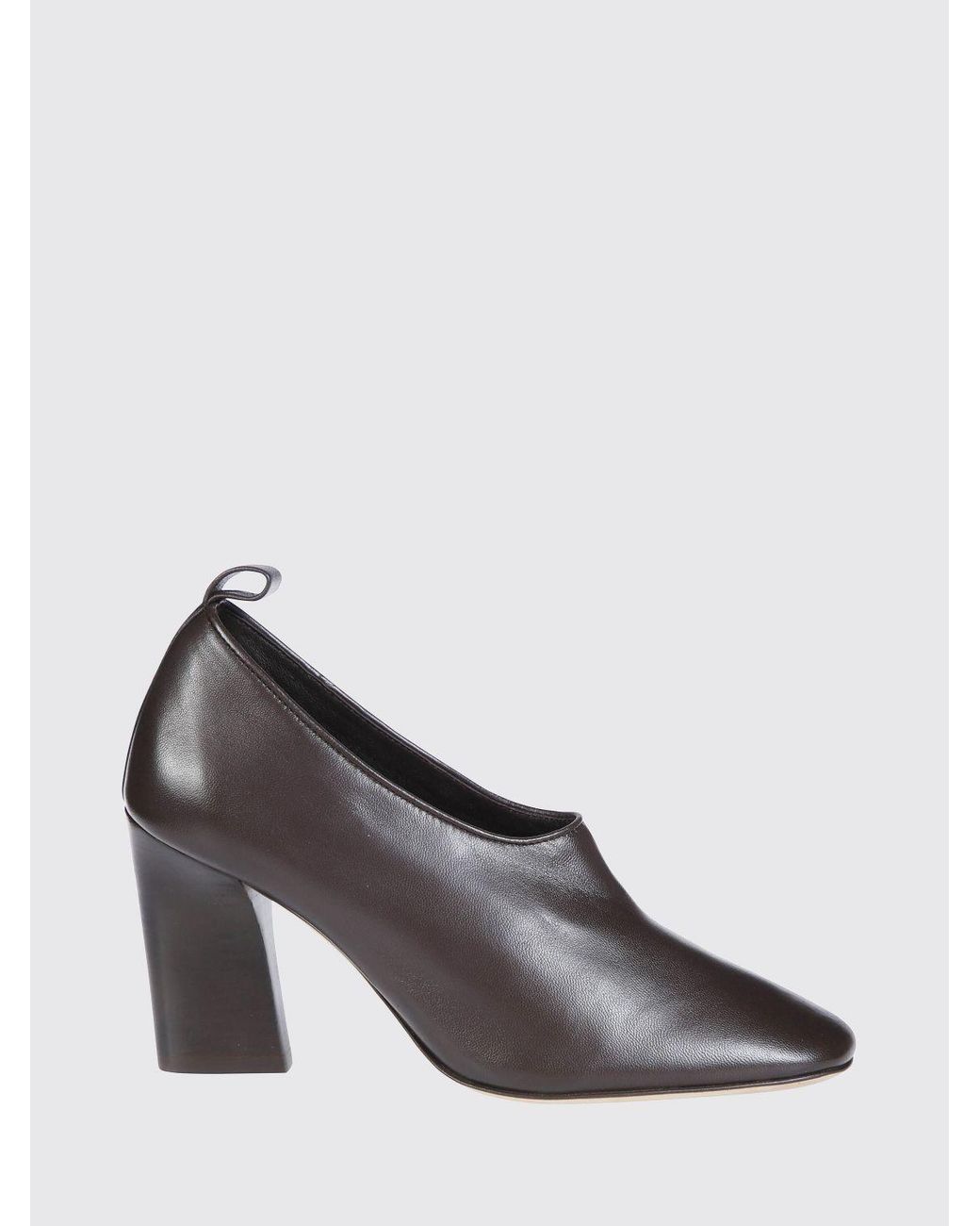 Soeur Gray Leather Pumps With High Block Heel And Rounded Toe