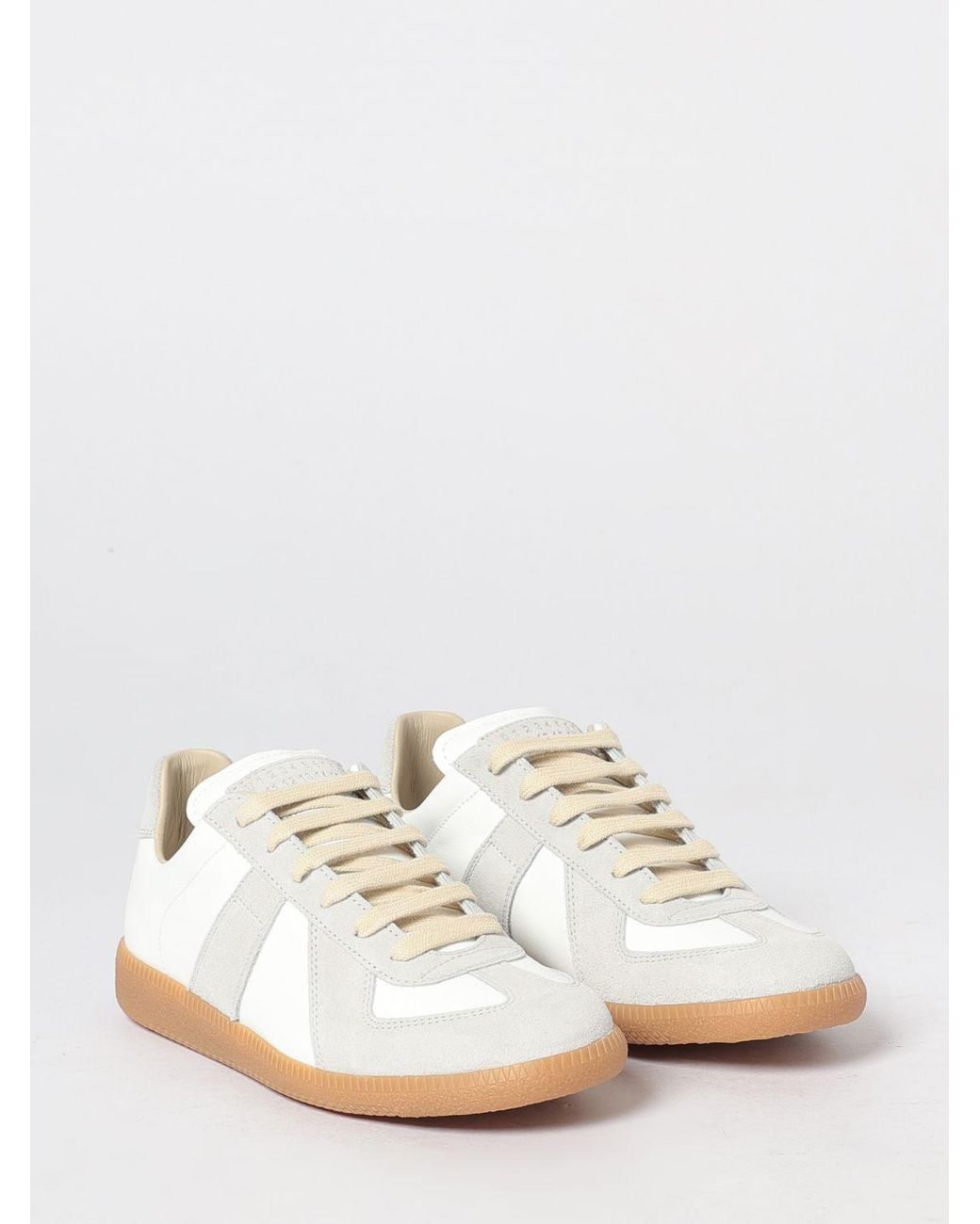 Maison Margiela White Replica Bicolor Leather And Suede Low-Top Sneakers