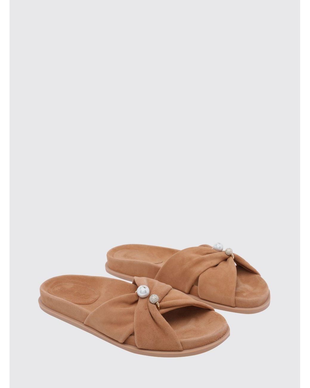 Jimmy Choo Brown Rafi Suede Slide Sandals With Pearls And Rhinestones