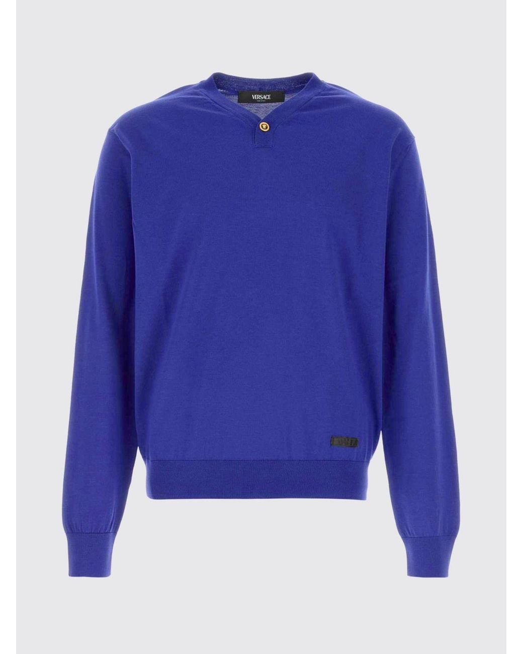 Versace Blue Cotton And Silk V-Neck Sweater for men