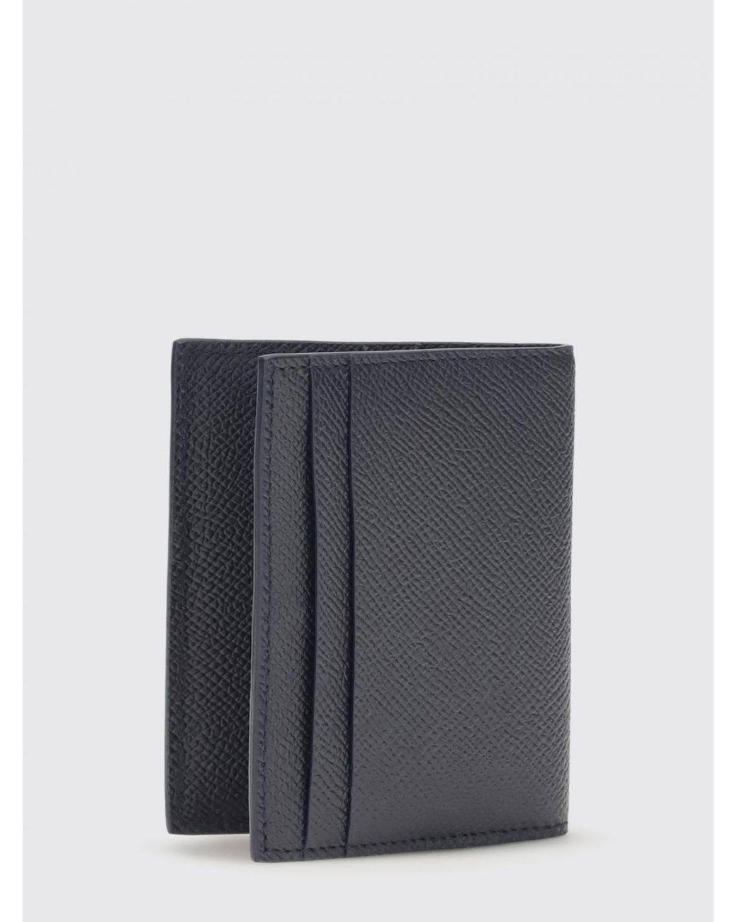 Ferragamo Blue Grained Calfskin Bifold Card Holder With Gancini Detail for men