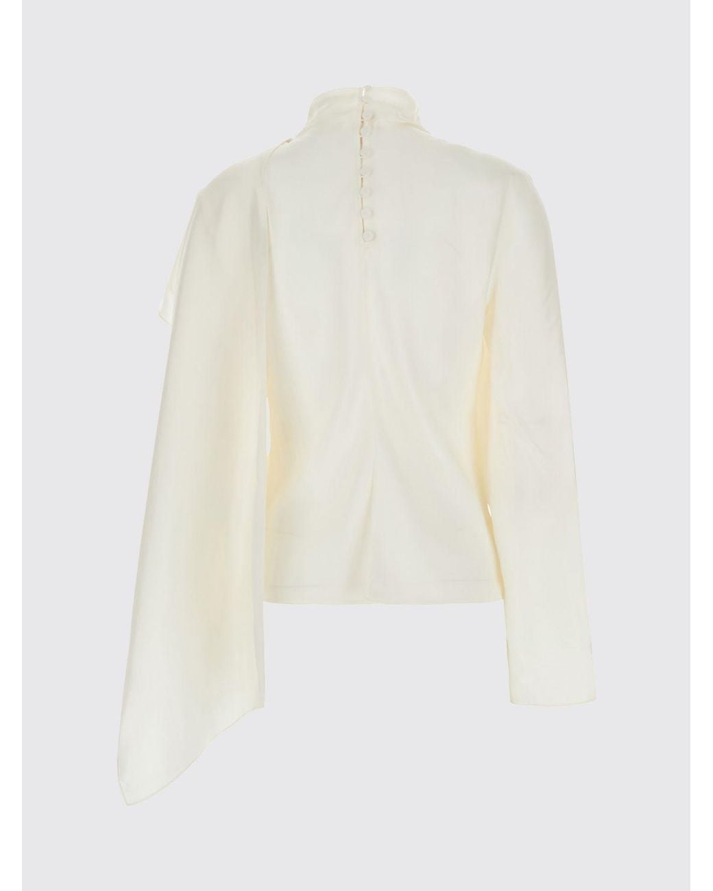 Rohe White Asymmetrical Pure Silk Blouse With High Neck And Long Sleeves