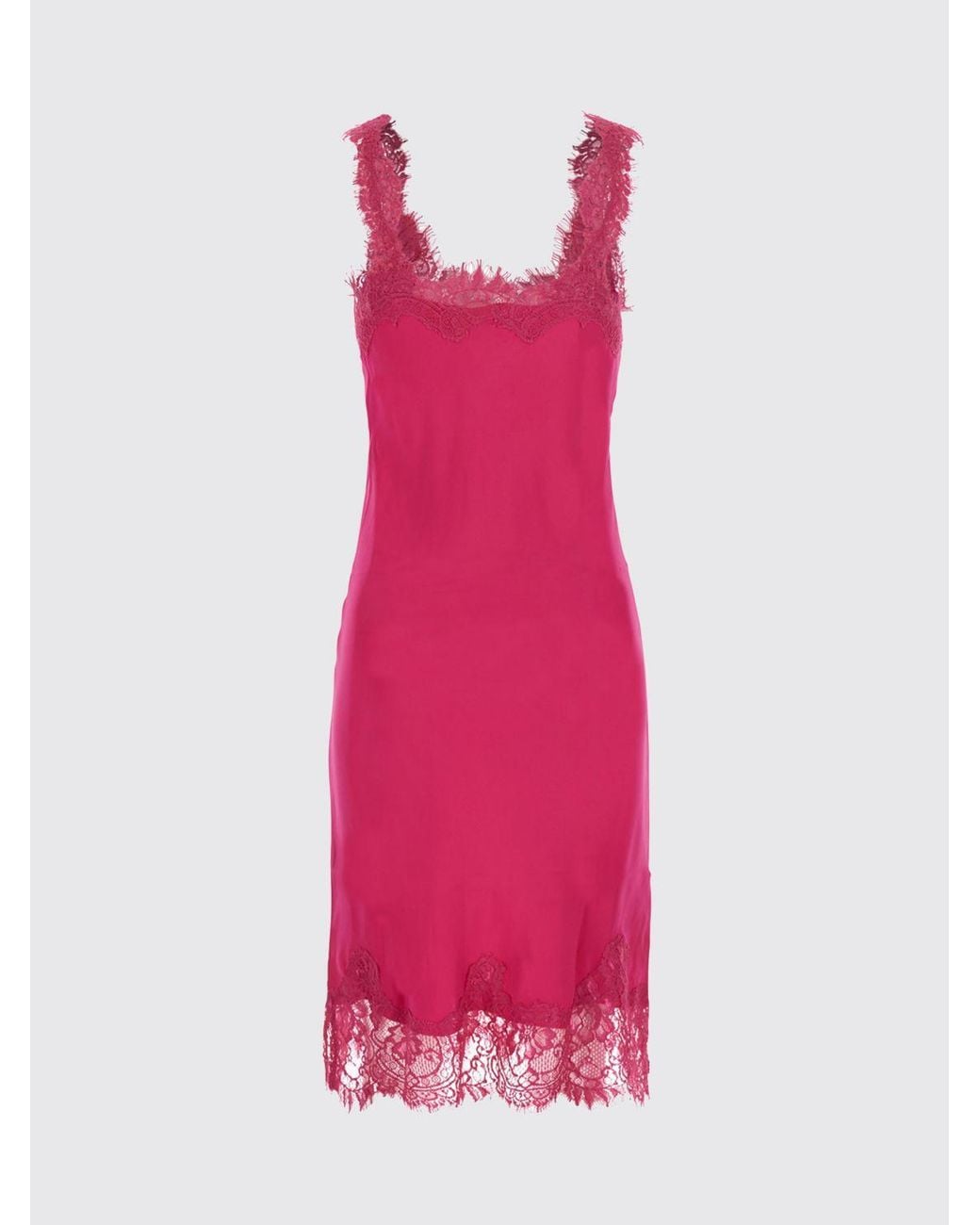 Gold Hawk Pink Pure Silk Mini Slip Dress With Lace Inserts
