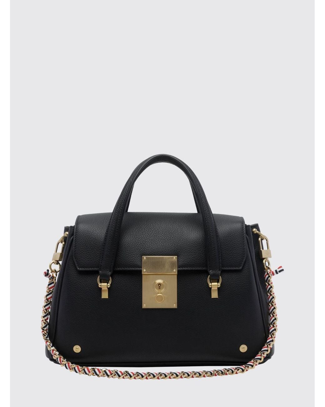 Thom Browne Black Bolton Grained Calf Leather Handbag With Shoulder Strap