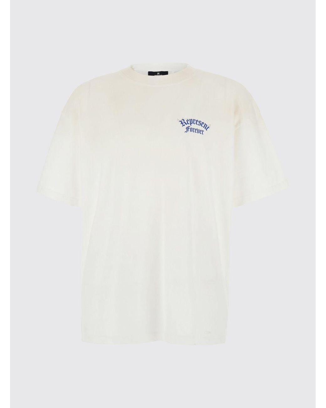 Represent White Cotton T-Shirt With Graphic Print And Contrast Logo for men