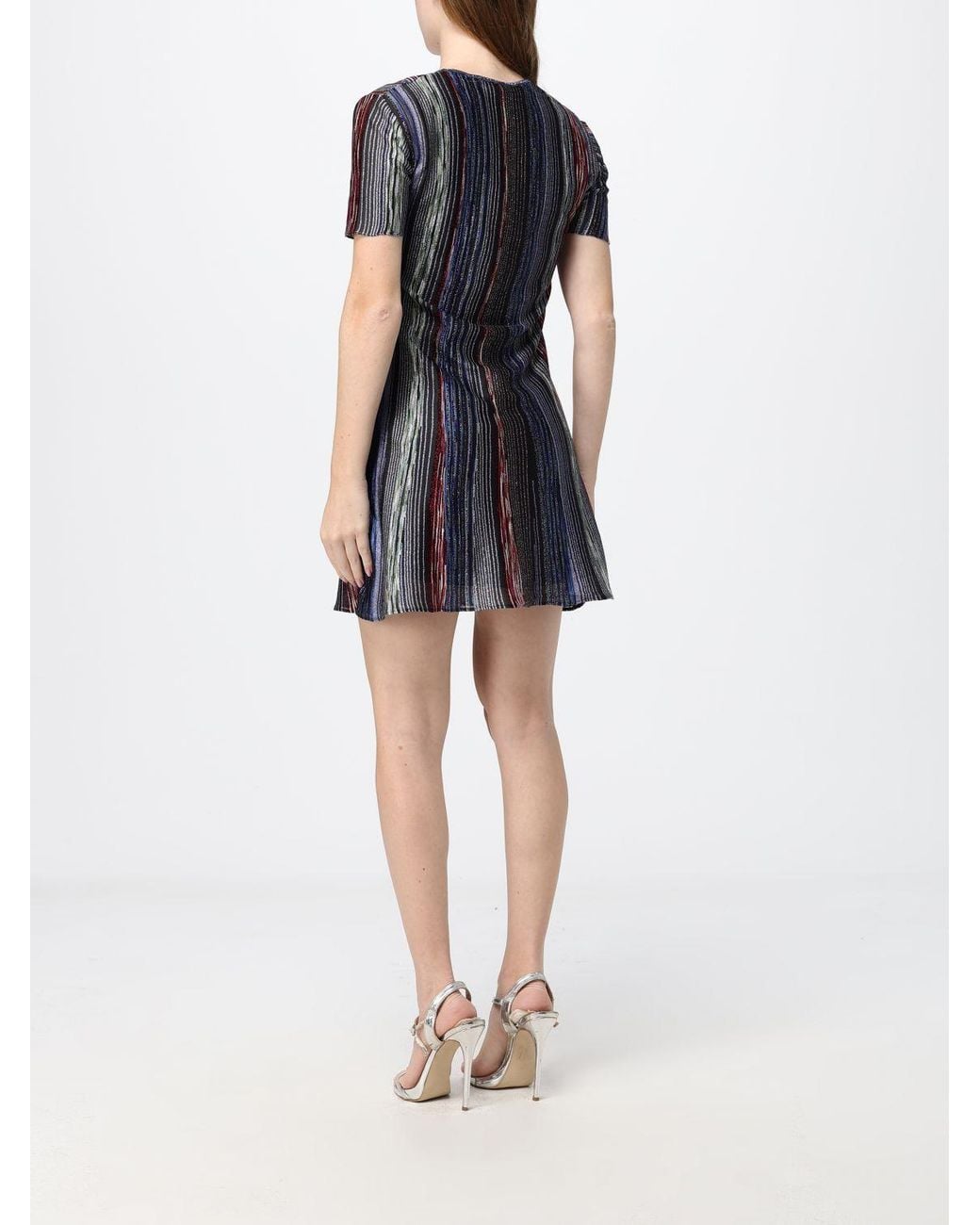 Missoni Blue Striped Lurex Sheath Mini Dress With V-Neck