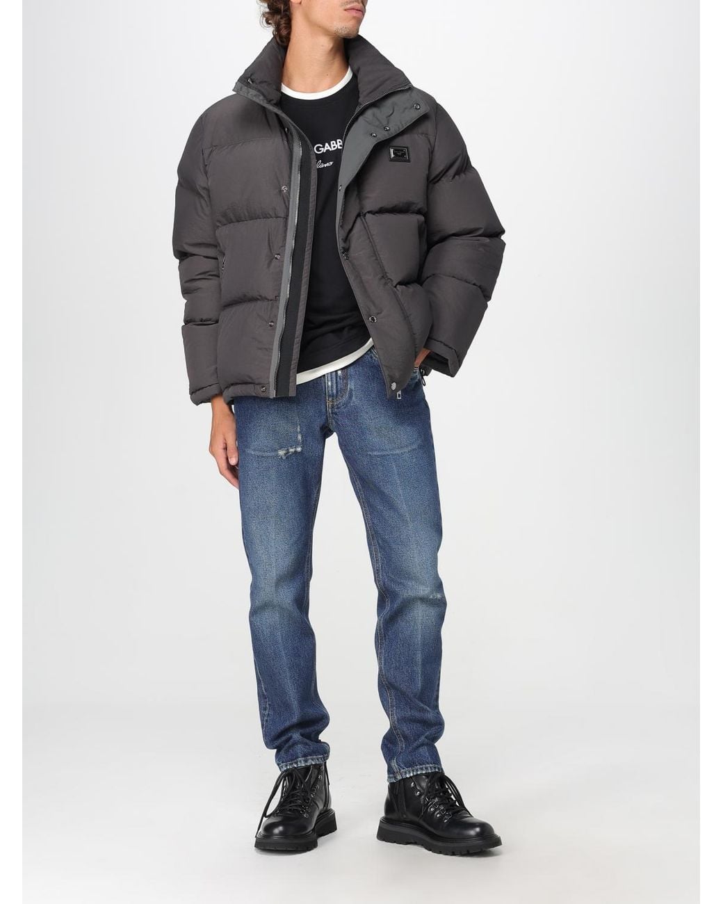 Dolce & Gabbana Gray Dolce &Amp Gabbana Nylon Down Jacket With Hood for men