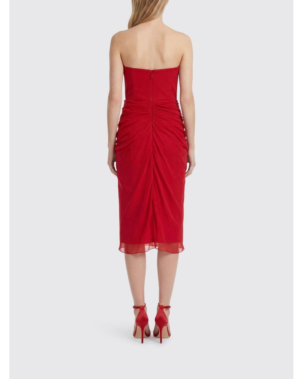 Carolina Herrera Red Silk Midi Dress