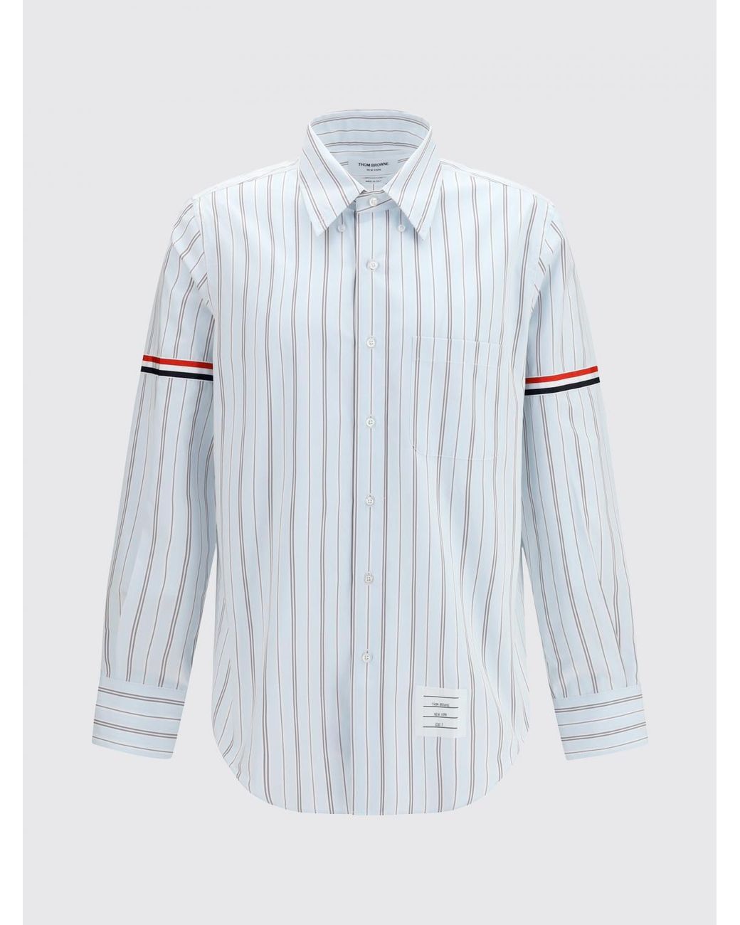 Thom Browne Blue Striped Cotton Shirt With Button-Down Collar for men