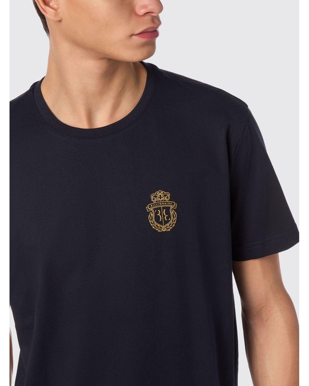 Billionaire Blue Cotton T-Shirt With Emblem for men