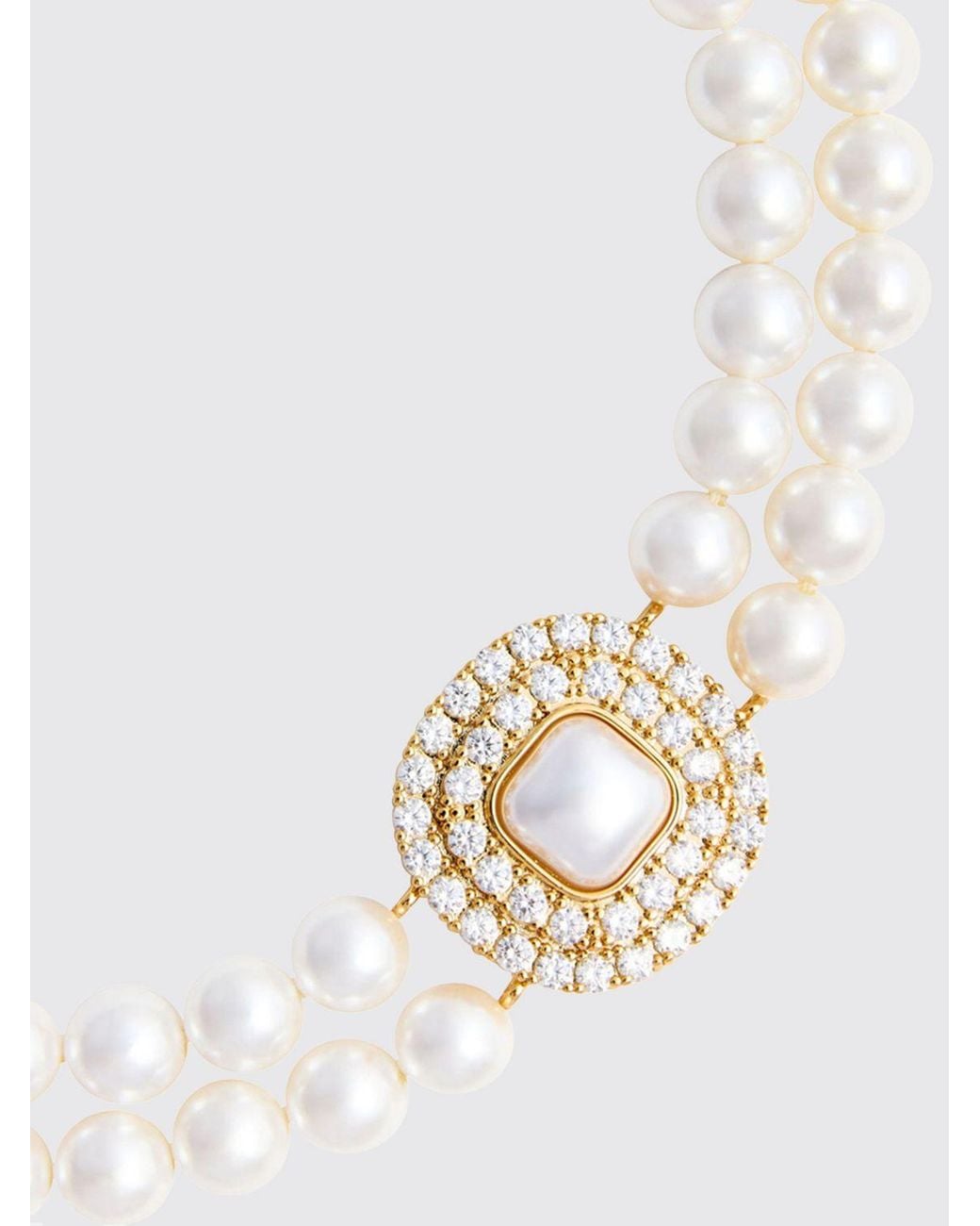 Self-Portrait White Brass Choker Necklace With Faux Pearls And Set Crystals