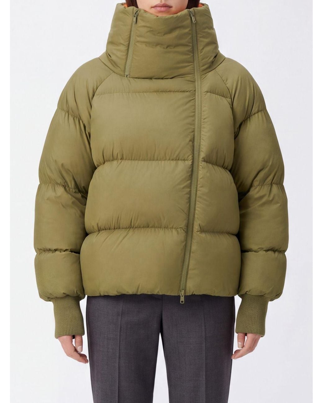Ganni Green Future Quilted Nylon Puffer Jacket With Funnel Neck And Side Zip