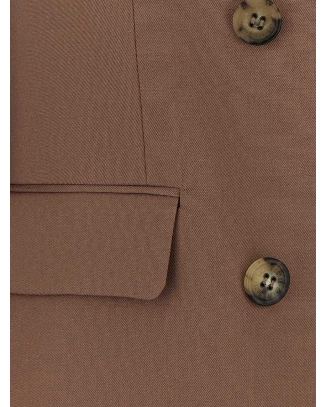 Golden Goose Deluxe Brand Brown Double-Breasted Cropped Virgin Wool Blazer With Peak Lapels