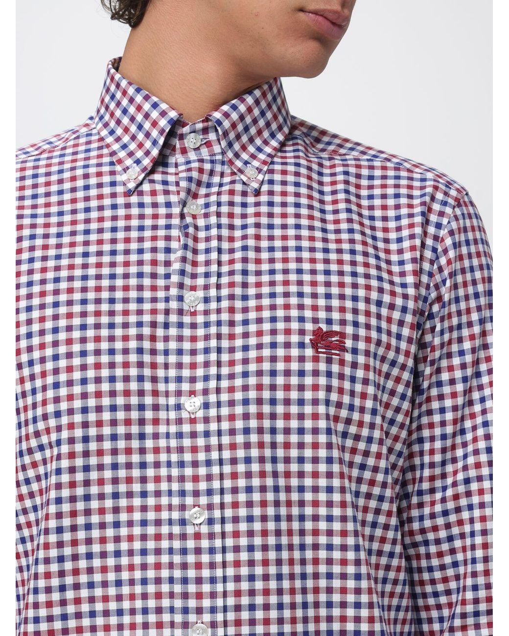 Etro Purple Vichy Pattern Cotton Shirt With Button-Down Collar for men