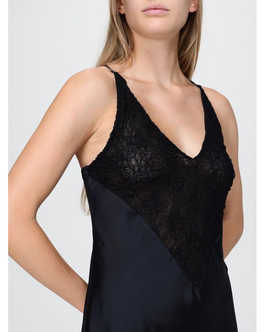 Hanita Blue Satin Slip Midi Dress With Lace Inserts And Criss-Cross Straps
